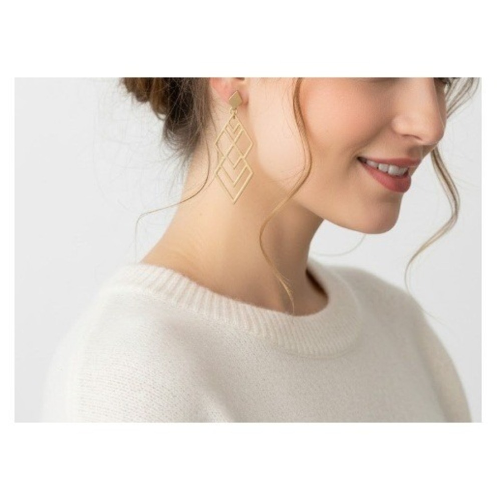 ITS SENSE Women's Gold Tone Geometric Diamond‎ Dangle Earrings